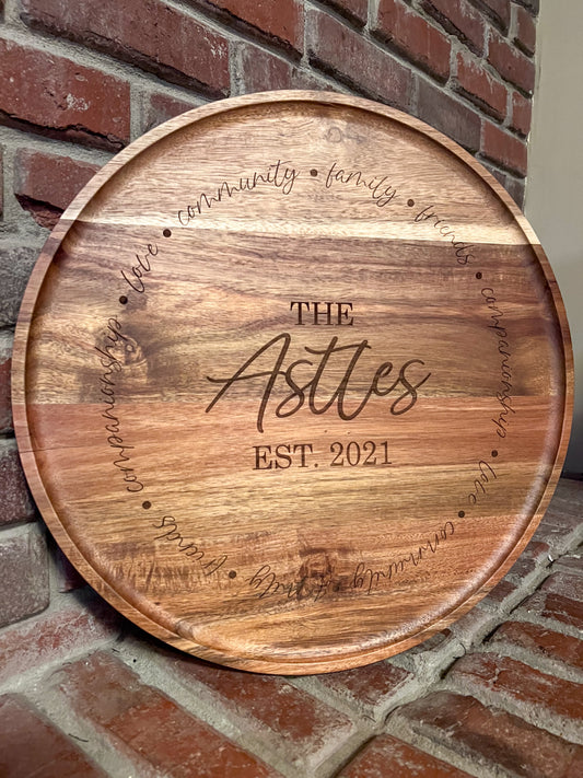 Round Acacia Personalized Tray