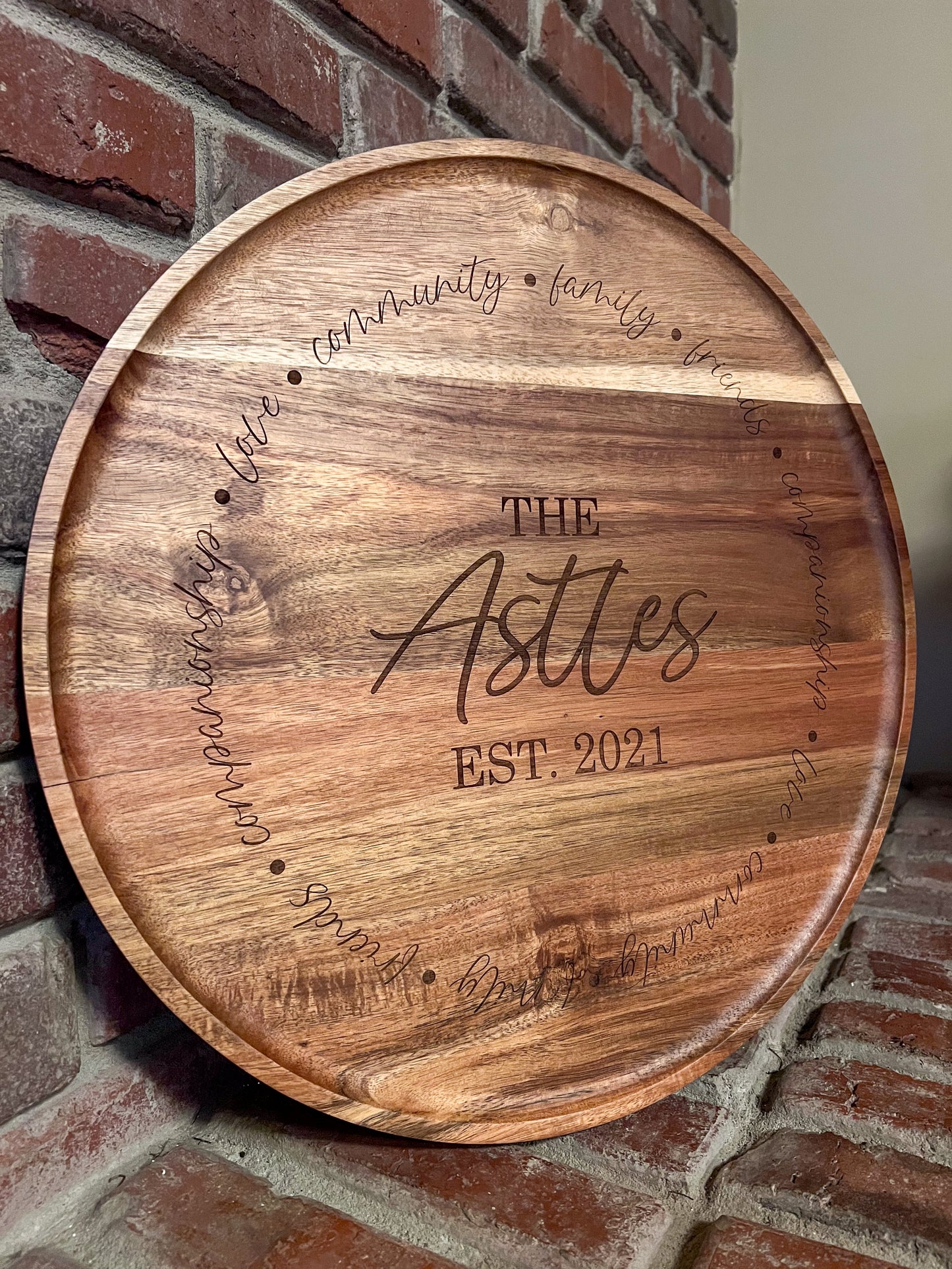 Round Acacia Personalized Tray