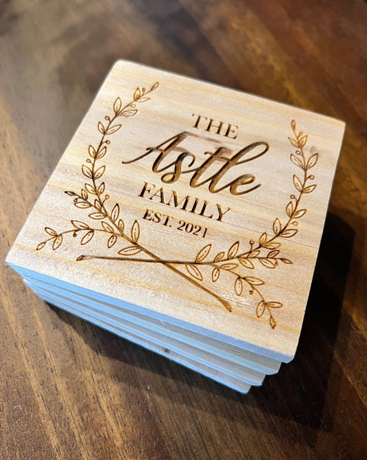 Family Name Wood Coasters